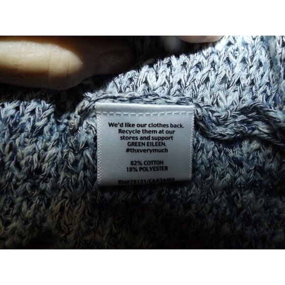 Eileen Fisher S Blue Tweed Knit Short Sleeve Scoop Neck Cropped Sweater - Picture 5 of 6